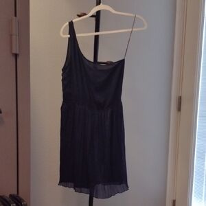 One Shoulder Pleated Dress Lined Sheer Navy Blue Women Med Zara Stretch Waist